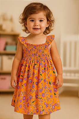 Vestido Infantil Carter’s de Verão em Alcinha, Algodão Fresquinho - Laranja / Floral