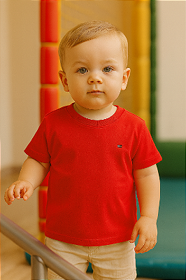 Camiseta Baby Tommy Hilfiger Infantil Logo Bordado Original - Vermelho*