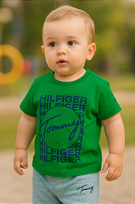 Camiseta Baby Tommy Hilfiger Infantil Estampada Logo Bordado Original - Verde