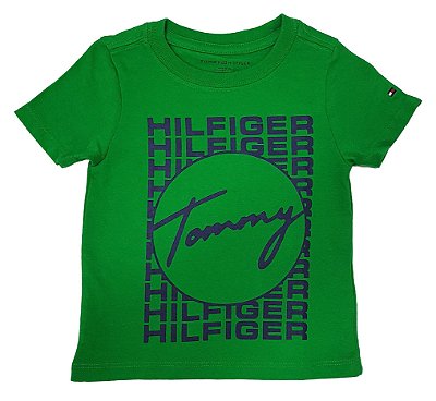 Camiseta Tommy, manga curta, em algodão - Verde estampado