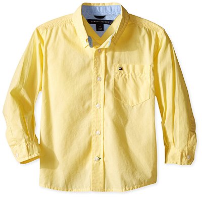 Camisa Tommy Hilfiger, manga longa, em algodão - Amarelo