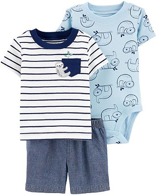 Conjunto Carter's - Camisa, body e short - Preguiça