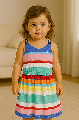 Vestido Infantil Tommy Hilfiger de Algodão – Alcinha, Fresquinho e de Verão - Listras do verão