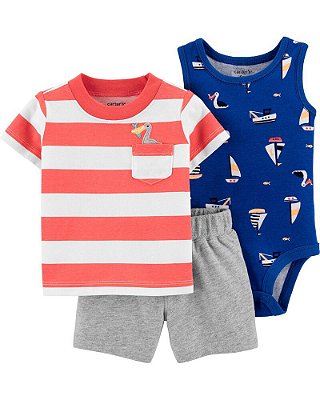 Conjunto Carter's - Camisa, body e short - Pelicano