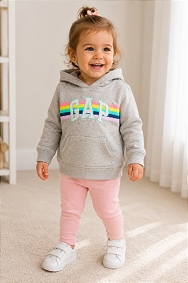 Agasalho Infantil GAP de Moletom Flanelado com Capuz e Bolso Canguru - Listras Coloridas