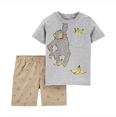 Conjunto Carter's - Camiseta, body e short - Macaco