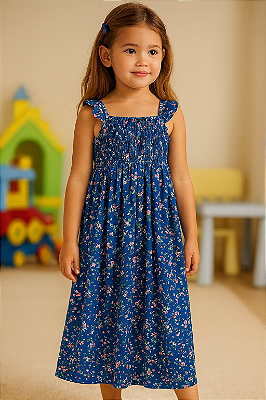 Vestido Infantil Carter’s de Verão em Alcinha, Algodão Fresquinho - Azul / Floral