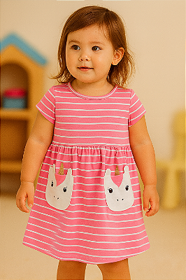 Vestido Infantil Carter’s Algodão – Rosa/ Unicórnio
