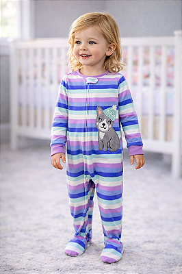 Pijama/Macacão de inverno Carter's (Plush/ Fleece) - Listrado