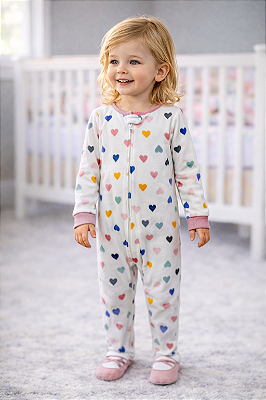 Pijama/Macacão de inverno Carter's (Plush/ Fleece) - Corações