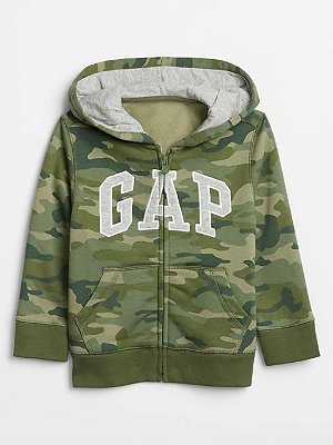 Agasalho Infantil GAP de Moletom Flanelado com Capuz, Zíper Frontal e Bolso Canguru - Camuflado