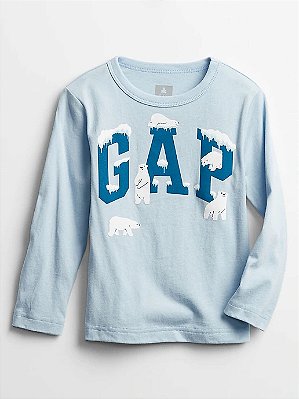 Camiseta Gap, manga longa, em algodão - Urso Polar