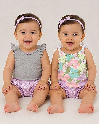 Conjunto Carter’s 3 Peças – Body + Blusa + Short com Elástico nas Pernas - Flores