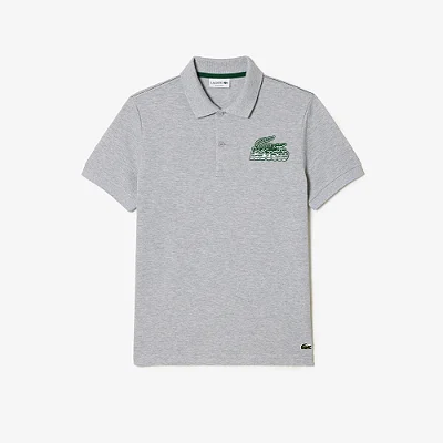 Polo Lacoste Regular Fit Piqué Algodão Cinza PH507623