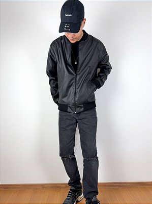 Jaqueta Bomber Casual Courino All Black