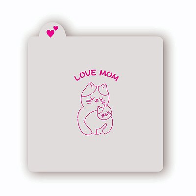 Estêncil Mamãe gato com filhote