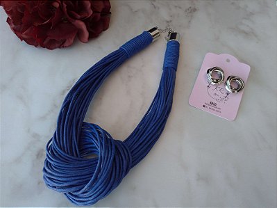 Conjunto Fio Encerado - Colar e Brinco Prateado
