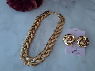 Conjunto Trançado Fio de Malha - Colar e Brinco