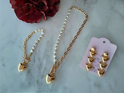 Conjunto Michele Pérola - Colar - Brinco e Pulseira