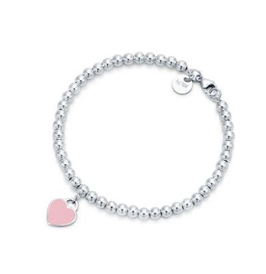 Pulseira Inspiração Tiffany&Co Bolinhas com pingente rosa Prata 925 18cm