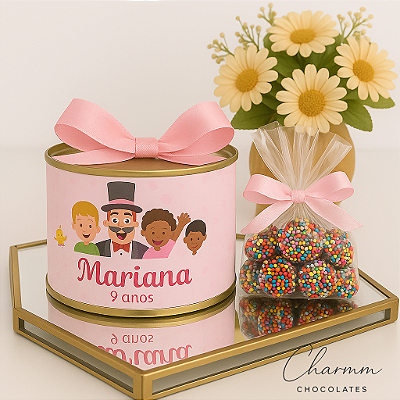 Latinha Personalizada com Drágeas de Chocolate Coloridas – Lembrancinha Especial