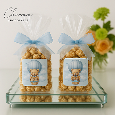Kit com 20 Pipocas Gourmet Personalizadas para Maternidade e Mesversário
