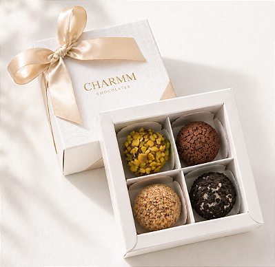 Caixa Presente Premium com 4 Brigadeiros Gourmet – Kit com 20 unidades