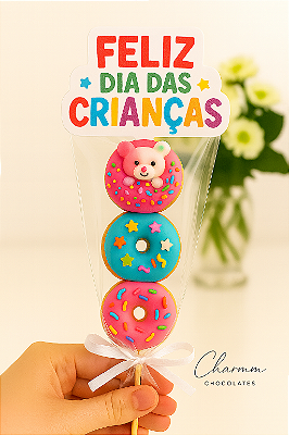 Pirulito com 3 Mini Donuts Coloridos | Dia das Crianças Charmm