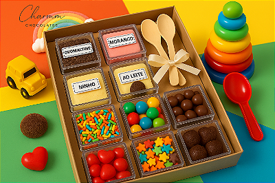 Caixa Dia das Crianças com Brigadeiros e Confeitos Charmm