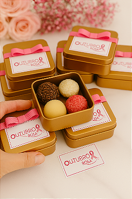 Latinha Dourada com 4 Brigadeiros Gourmet | Outubro Rosa Corporativo