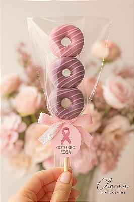 Pirulito com 3 Mini Donuts Gourmet | Outubro Rosa Corporativo