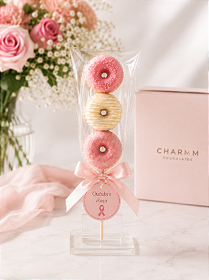 Pirulito com 3 Mini Donuts Gourmet | Outubro Rosa Corporativo