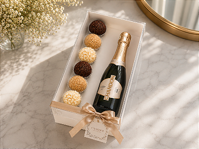 Caixa Presente com Mini Chandon e 6 Brigadeiros Gourmet Charmm