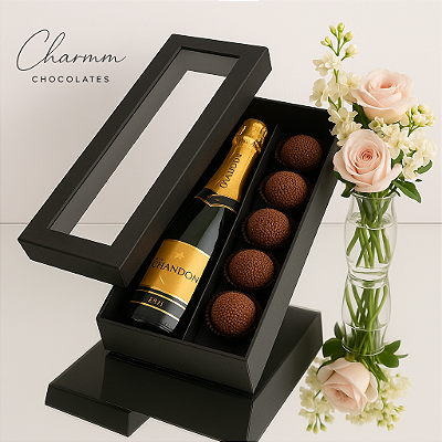 Caixa Presente com Mini Chandon e 6 Brigadeiros Gourmet Charmm