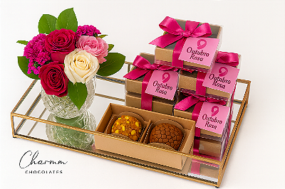 Caixinha com 2 Doces Gourmet Outubro Rosa | Brinde Corporativo Charmm