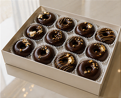 Noir Douré | Mini Donuts Gourmet com Ouro Comestível