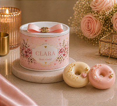 Charmm Chocolates – Primeiros Encantos | Latinha Personalizada com 2 Mini Cake Donuts para Maternidade