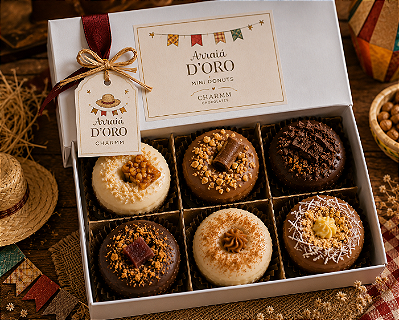 Charmm Chocolates – Seleção Mini Donuts D’Oro | Caixa Premium Junina com 6 Sabores