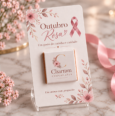 Cartão Doce Propósito Outubro Rosa com Chocolate Personalizado | Brinde Corporativo (20 unid)
