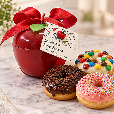 Maçã Maestria – Presente para Professores com 3 Cake Donuts