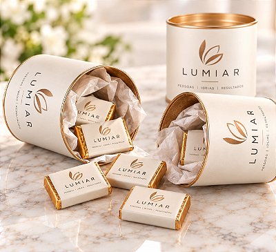Écrin Chocolat – Tubo Premium com 5 Mini Barrinhas Personalizadas