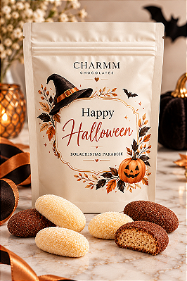 Halloween Premium | Zip Personalizado com Bolachinhas Paradise ou Pipoca Gourmet – Brinde Corporativo