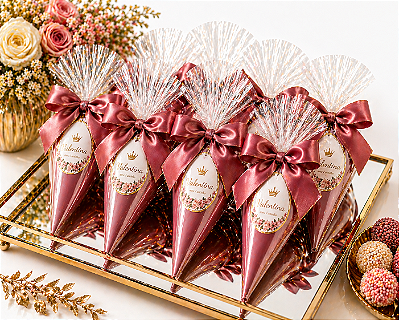 Mini Cone Recheado Personalizado para Festas | Lembrancinha Premium Charmm