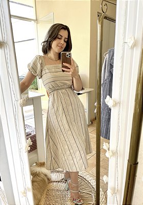 Vestido Linho Bordado Cut Out