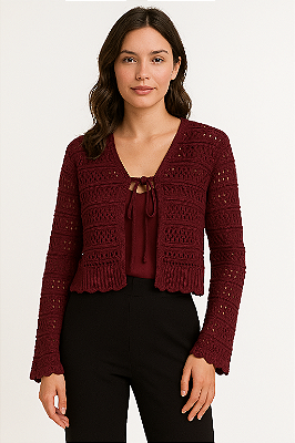 Casaqueto Cropped Tricot Laços