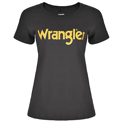 Camiseta de Algodão Feminina Basica Estampada Preta Wrangler