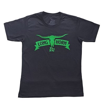 Camiseta Masculina    Preta Long Horn  Verde