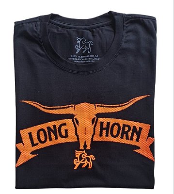Camiseta Masculina    Preta Long Horn Laranja