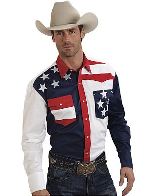 Camisa  country Masculina Roper estampa Flag USA