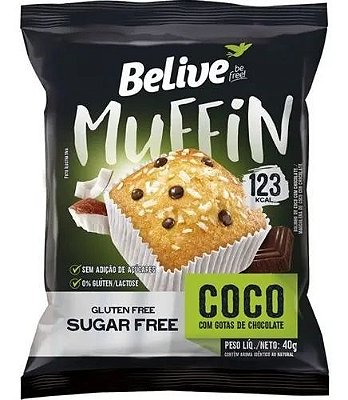 Muffin Sabor Coco com Gotas de Chocolate (Sem gluten e Sem lactose)  40g - BeLive
